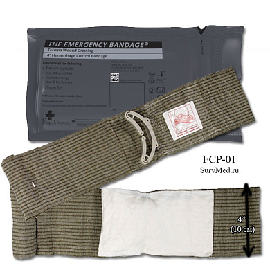 Израильская компрессионная повязка (ИПП) 4" FCP-01 (военная) с 1 подушечкой