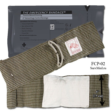 Израильская компрессионная повязка (ИПП) 6" FCP-02 (военная) с 1 подушечкой